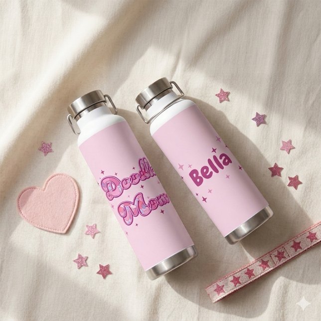 Doodle Mama Rosa Herzen Personalisierter Name Trinkflasche (Von Creator hochgeladen)