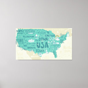 Doodle Map USA Leinwanddruck