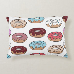 Doodle mehrfarbiger Donuts Hintergrund. Dekokissen