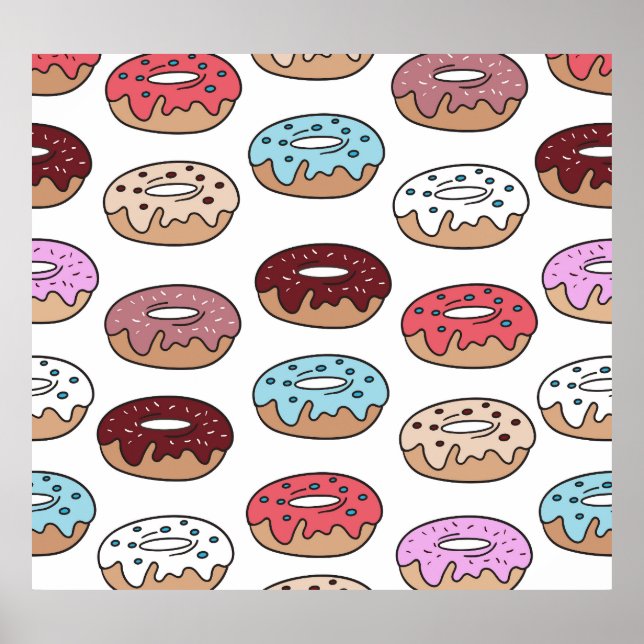 Doodle mehrfarbiger Donuts Hintergrund. Poster (Vorne)