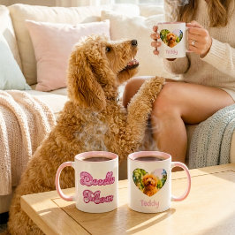 Doodle Mom Custom Photo Name Pink Heart Typography Tasse