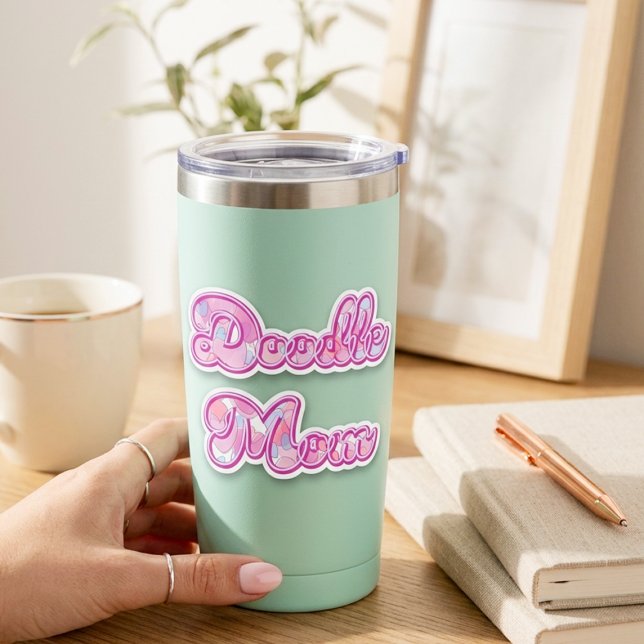 Doodle Mom Pink Heart Pop Art Typography Sticker (Von Creator hochgeladen)