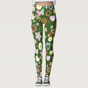Doodle-Muster pastellfarben D Green BG Leggings
