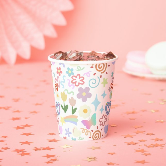 Doodle-Muster pastellfarben Pappbecher (Insitu)