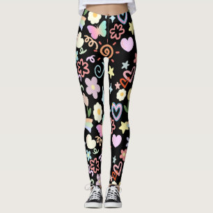 Doodle Muster pastellfarbene Schatten schwarzen BG Leggings