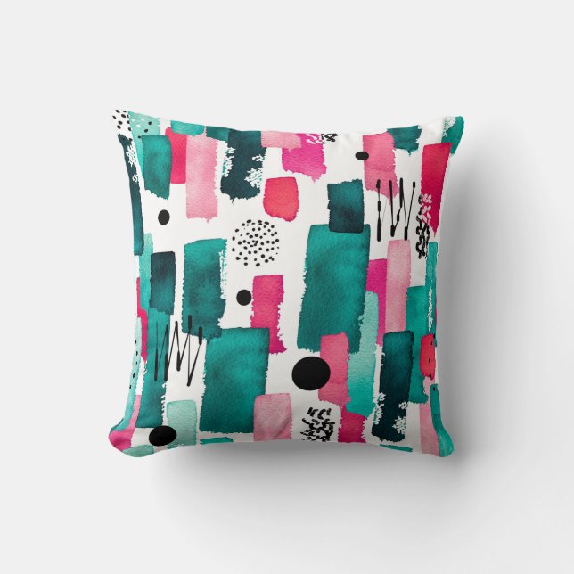 Doodle Nahtloses Muster von Aquarellfarbe Rosa und Kissen (Vorderseite)