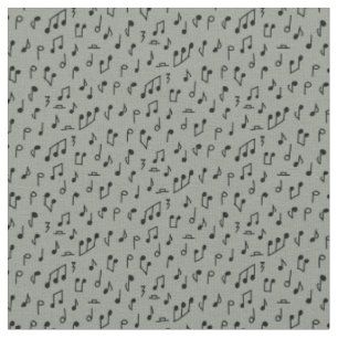 Doodle Noten schwarz auf mittelgrau Stoff