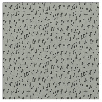 Doodle Noten schwarz auf mittelgrau Stoff