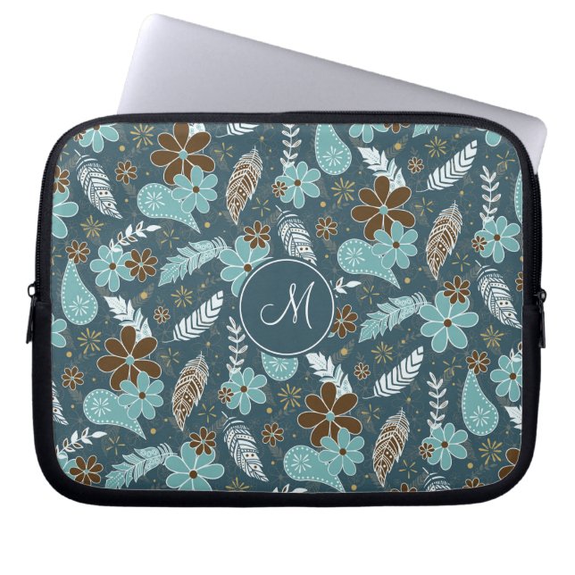 Doodle Paisley Federblume boho Muster aquamarin Laptopschutzhülle (Vorderseite)