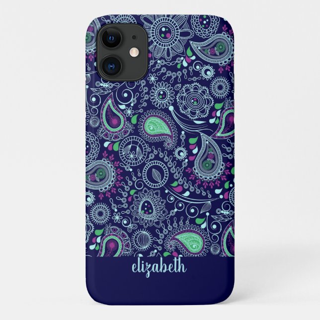Doodle Paisley Muster dunkelblau Case-Mate iPhone Hülle (Rückseite)