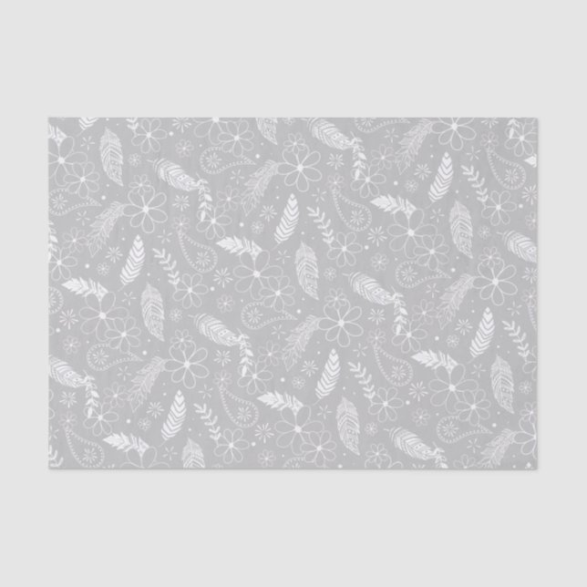 Doodle Paislies feathers Blume grau oder JEDE Farb Seidenpapier (Vorderseite)