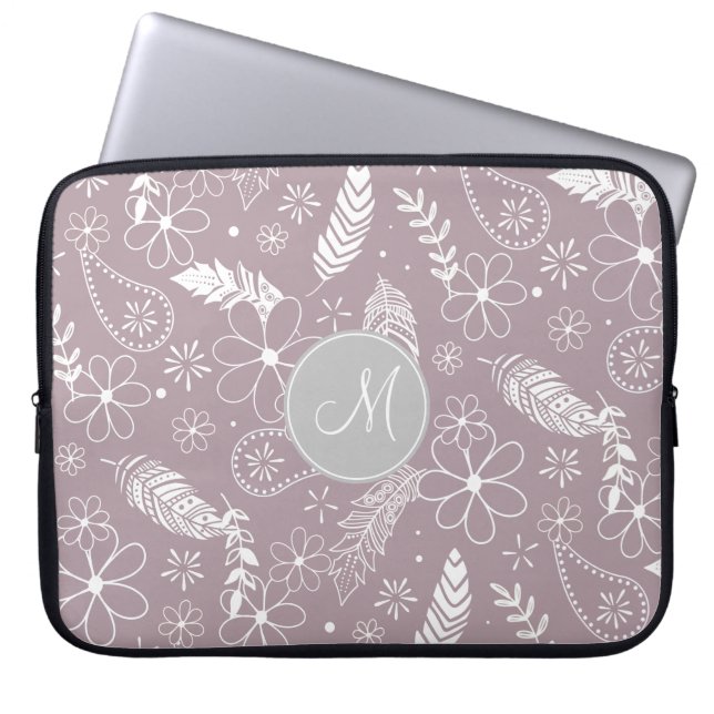 Doodle Paislies feathers Blume lilac JEDE Farbe Laptopschutzhülle (Vorderseite)