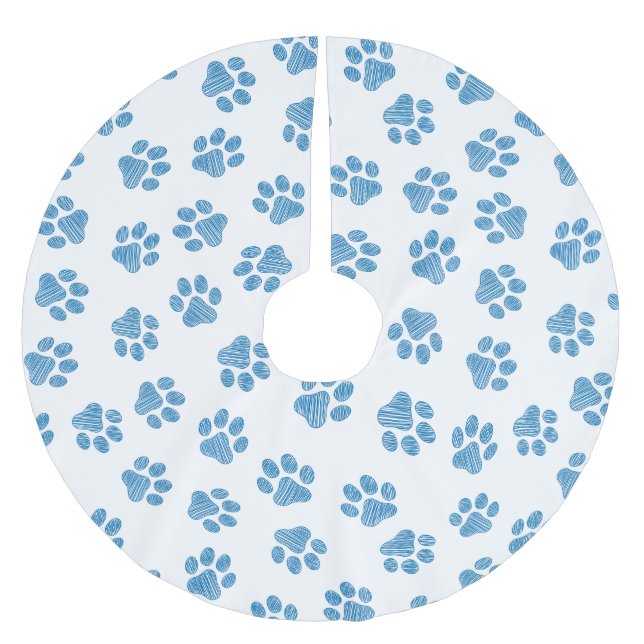 Doodle Paws, Dog Paws, Blue Paws Polyester Weihnachtsbaumdecke (Vorderseite)