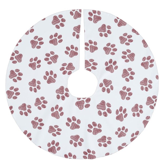 Doodle Paws, Dog Paws, Burgund Paws Polyester Weihnachtsbaumdecke (Vorderseite)
