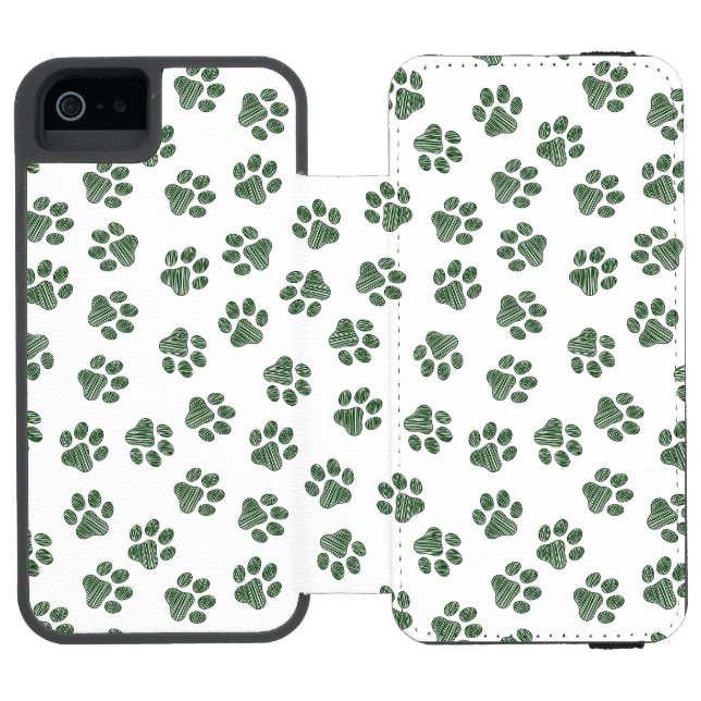 Doodle Paws, Hundepaws, grüne Paws Incipio iPhone Geldbeutel-Hülle (Folio Geöffnet)