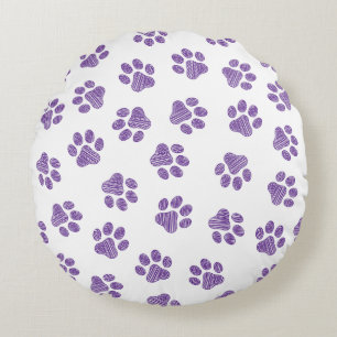 Doodle Paws, Hundepaws, Lila Paare Rundes Kissen