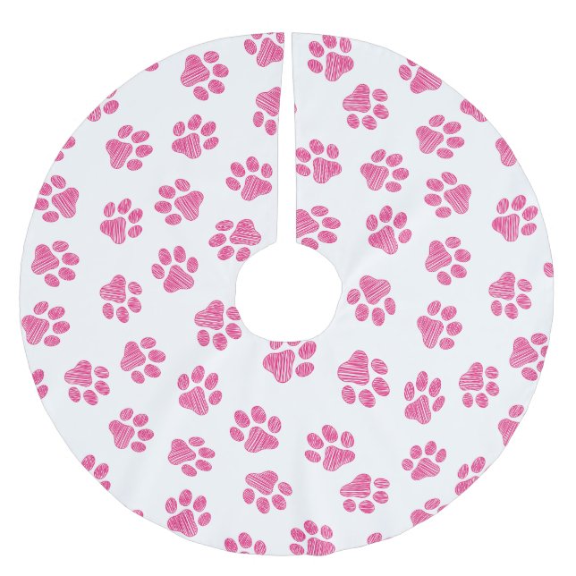 Doodle Paws, Hundepaws, rosa Paws Polyester Weihnachtsbaumdecke (Vorderseite)