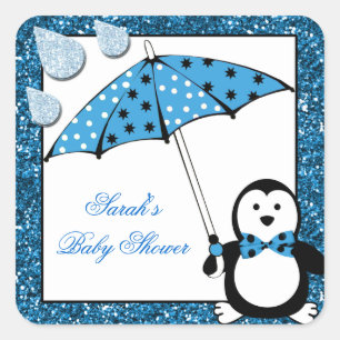 Doodle Penguin Boy Baby Dusche Quadratischer Aufkleber