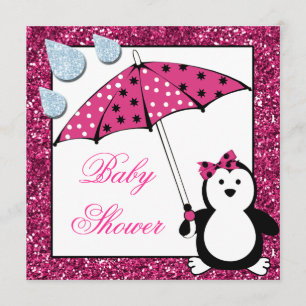 Doodle Penguin Girl Babydusche Einladung