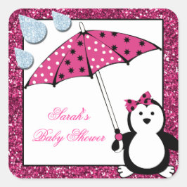 Doodle Penguin Girl Babydusche Quadratischer Aufkleber
