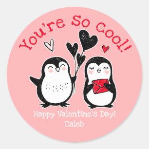 Doodle-Penguin-Valentinaufkleber Runder Aufkleber