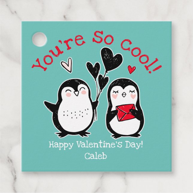 Doodle Penguin Valentine Geschenkanhänger (Vorderseite)