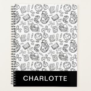 Doodle personnalisé noir et blanc à l'école