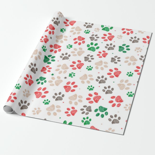 Doodle Pfoten druckt Weihnachten  Geschenkpapier (Ungerollt)