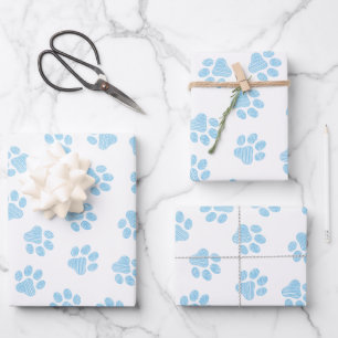 Doodle Pfoten, Hundepfoten, Babyblaue Pfoten Geschenkpapier Set