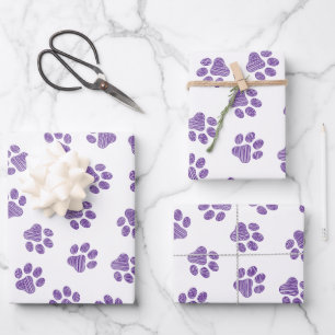 Doodle Pfoten, Hundepfoten, lila Pfoten Geschenkpapier Set