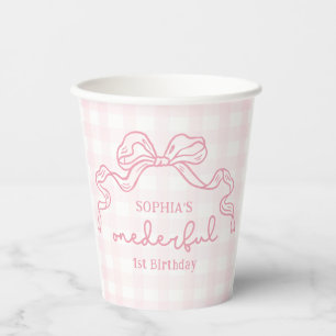 Doodle Pink Bow Baby Girl 1. Geburtstag Pappbecher