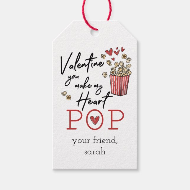 Doodle Popcorn Valentine Tag Geschenkanhänger (Vorderseite)