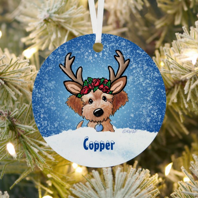 Doodle Puppy Reindeer Christmas Metal Ornament (InSitu)