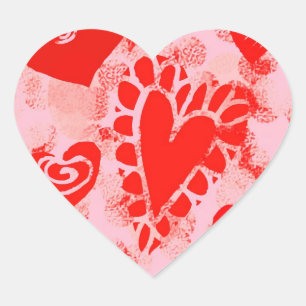 Doodle Red Valentine Heart Square Stickers
