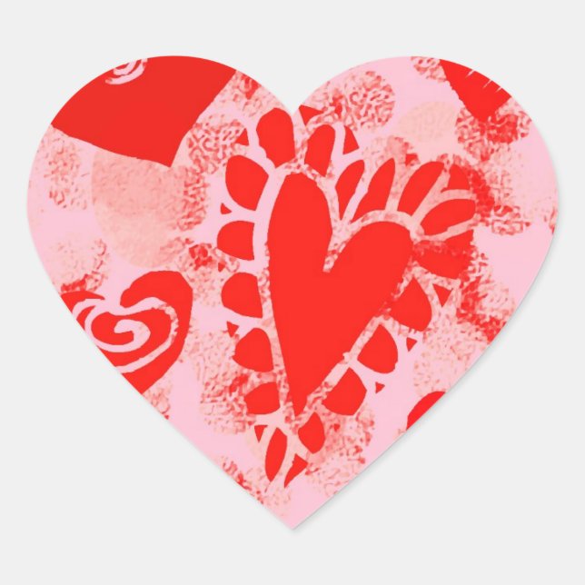 Doodle Red Valentine Heart Square Stickers (Vorderseite)