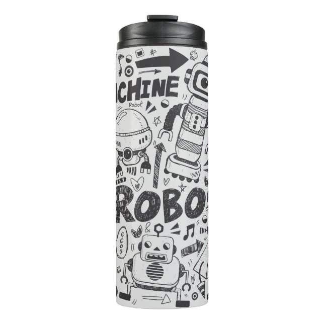 doodle robot element, illustrator line tools drawi thermosbecher (Vorderseite)