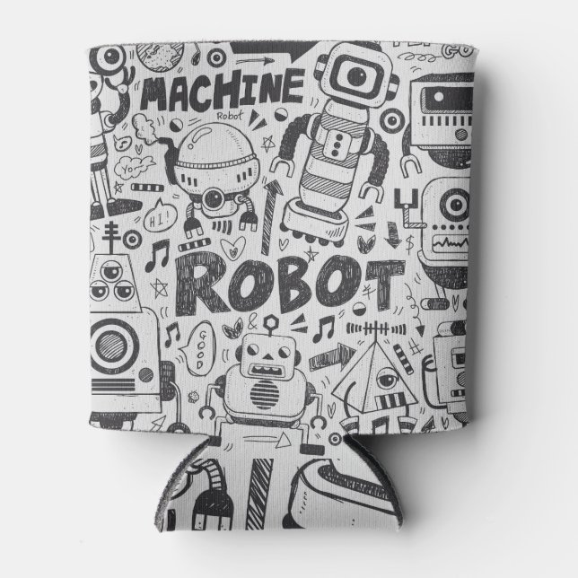 Doodle Robot Illustrator Zeichnend Dosenkühler (Vorderseite)