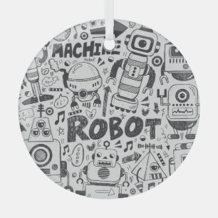 Doodle Robot Illustrator Zeichnend Ornament Aus Glas