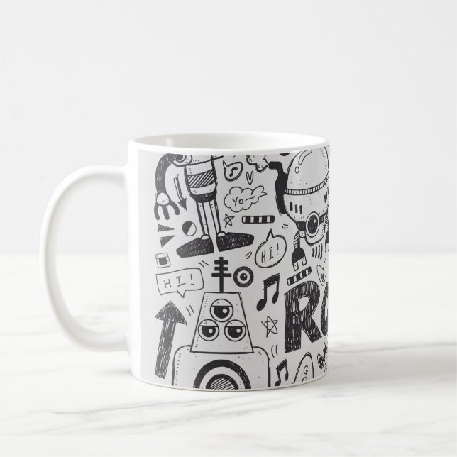 Doodle-Roboter-Element, Illustrator-Linie Werkzeug Kaffeetasse (Links)