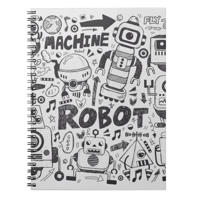 Doodle-Roboter-Element, Illustrator-Linie Werkzeug Notizblock (Vorderseite)