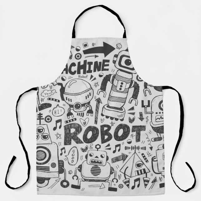 Doodle-Roboter-Element, Illustrator-Linie Werkzeug Schürze (Vorderseite)