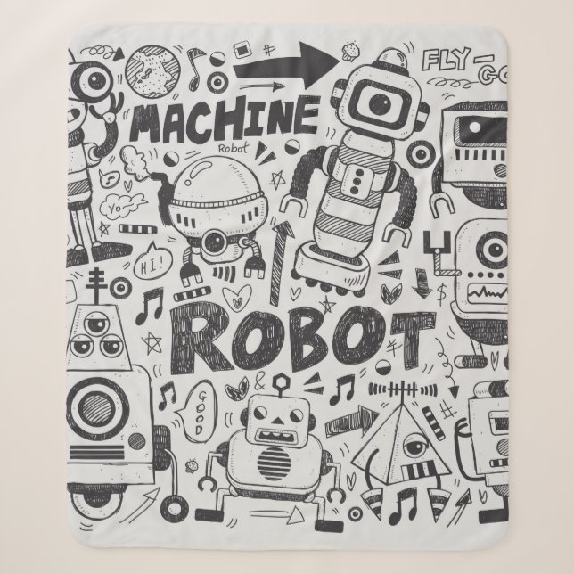 Doodle-Roboter-Element, Illustrator-Linie Werkzeug Sherpadecke (Vorderseite)