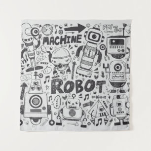 Doodle-Roboter-Element, Illustrator-Linie Werkzeug Wandteppich