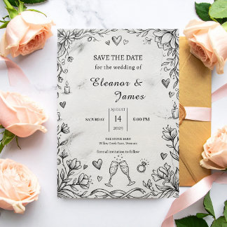 Doodle Romantische Rustikale Handgezeichnete Hochz Save The Date