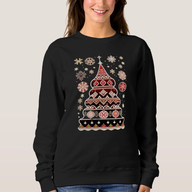 Doodle Russe Sweater Arbre de Noël, Sweat - shirt  (Devant)