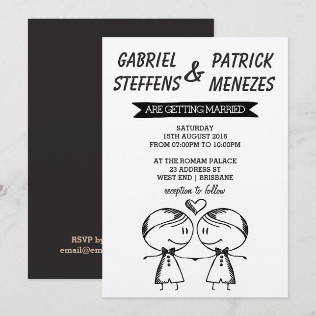 Doodle rustique Faire-part de mariage Gay (Devant / Derrière)