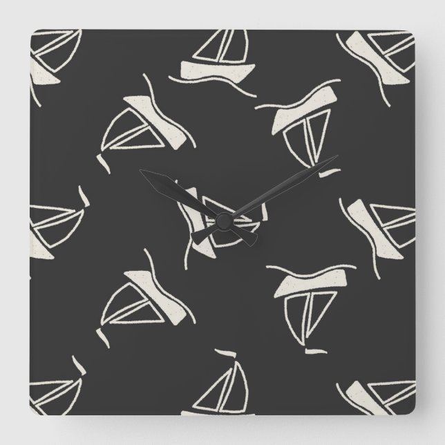 Doodle Sailboat Pattern Quadratische Wanduhr (Vorderseite)