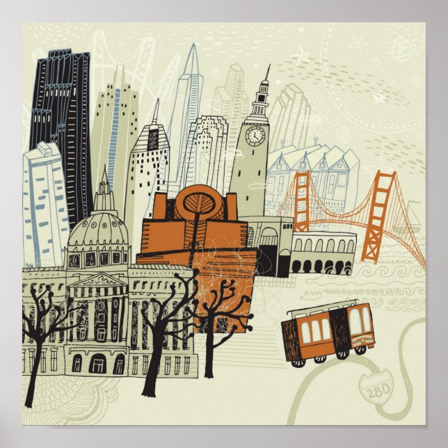 Doodle San Francisco Scene Poster (Vorne)