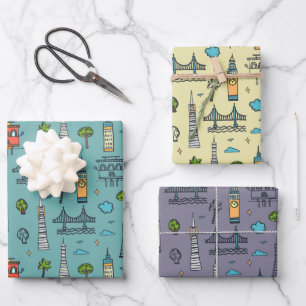 Doodle San Francisco Wrapping Paper Set 3 Geschenkpapier Set