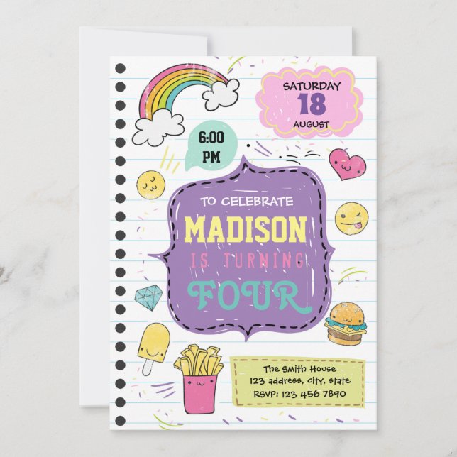 Doodle-Schlitten-Party Einladung (Vorderseite)